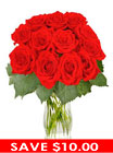 12 Medium Stem Red Roses w/Free Vase